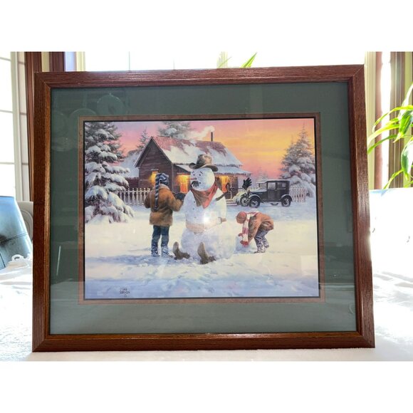 Vintage Home Interiors Jack Sorenson Children Building Cowboy Snowman Framed Pri - Picture 4 of 7